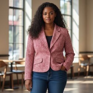 Style & Co Pink Jacquard Lace Paisley Blazer Jacket Size 10 – Women’s